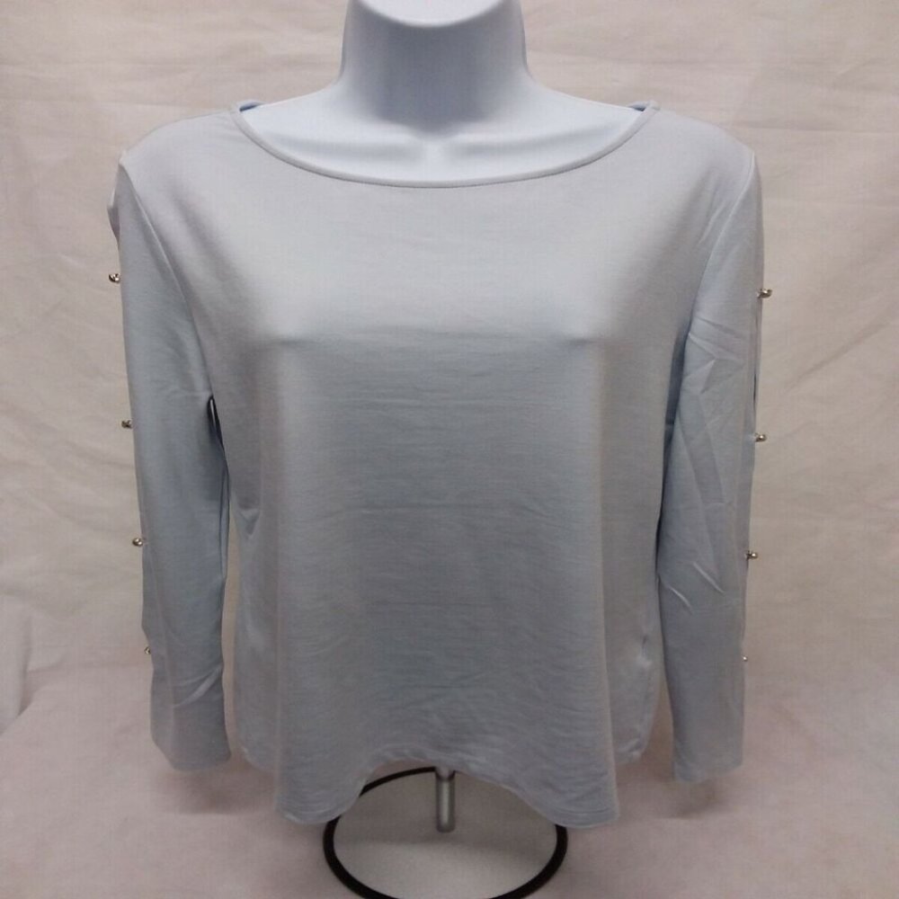 Women's Medium Jaclyn Smith Long Slit Sleeve Light Blue Round Neck Blouse